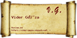 Vider Géza névjegykártya